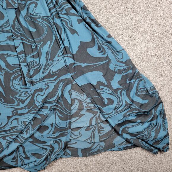 Ava & Viv‎ Swirl Maxi Dress Womens 1X Blue Mesh Ruched Long Balloon Sleeve - Picture 15 of 16